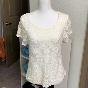 Express Sheer Lace Ivory Top Size Small